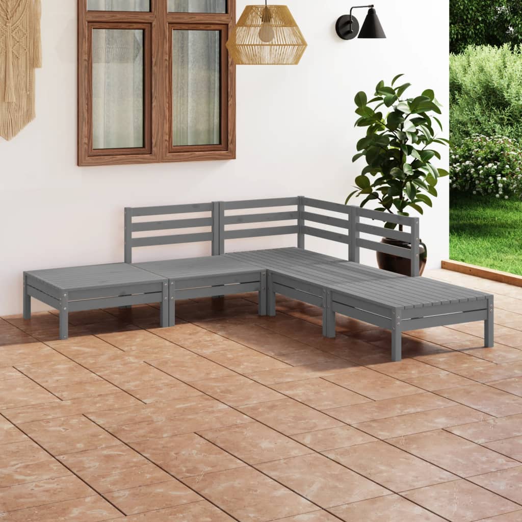 5-tlg. Garten-Lounge-Set Kiefer Massivholz Grau
